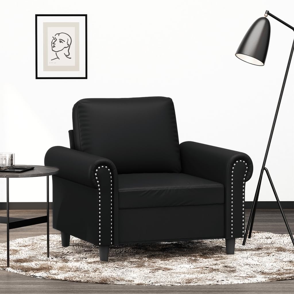 vidaXL Sofa Chair in Black Faux Leather - Durable, Comfortable Seating, Ideal for Chatting, Reading, TV Watching, Relaxing - Perfect for Lounge, Living Room or Office