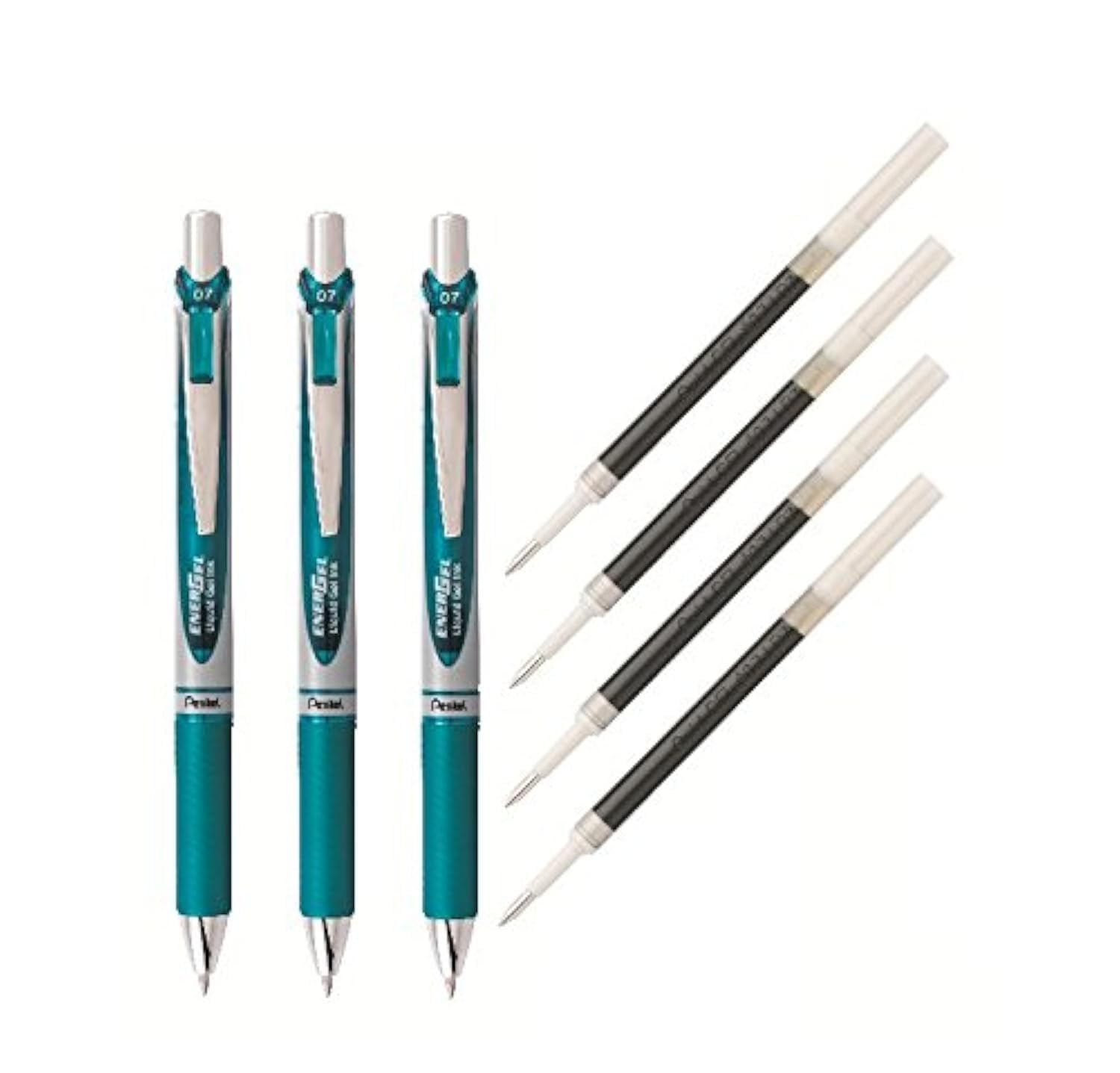 Pentel Energel Deluxe Rtx Liquid Gel Ink Pen Set Kit, Pack Of 3 With 4 Refills (Turquoise - 0.7Mm) ?