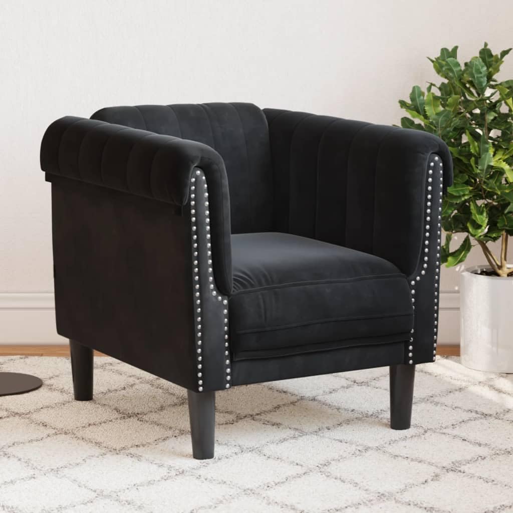 vidaXL Black Velvet Retro Armchair
