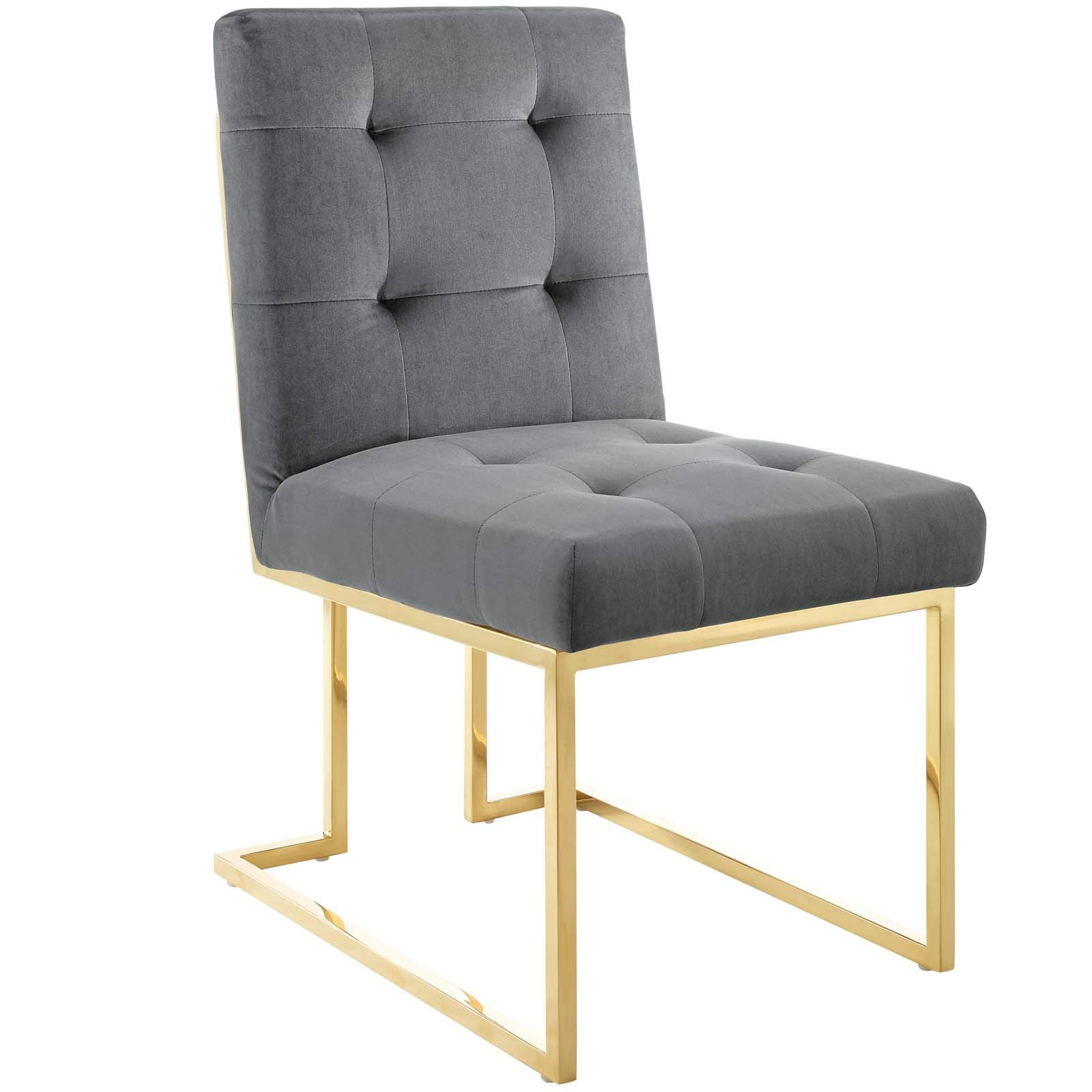 Modway Privy Stainless Steel Performance Velvet Dining Chair Set Of 2, Gold Charcoal