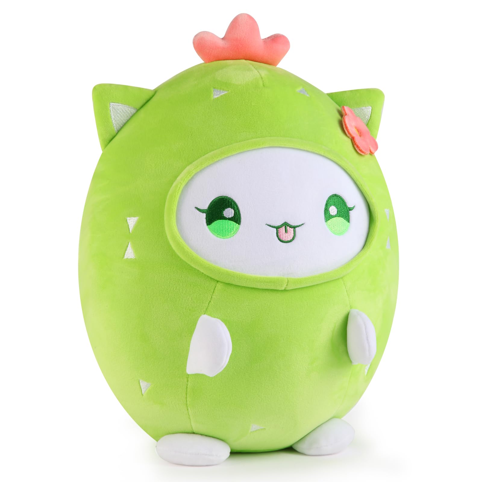 Lombee 12' Cute Plush Pillow Stuffed Animal, Soft Kawaii Plushie Gift For Kids (Cactus Cat)