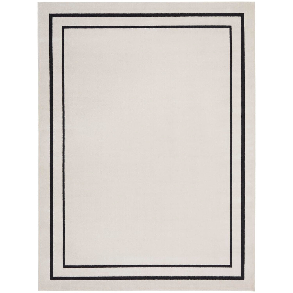 Nourison Essentials Indoor/Outdoor Solid Bordered Ivory/Black 8' X 10' Area Rug, Easy Cleaning, Non Shedding, Bed Room, Living R