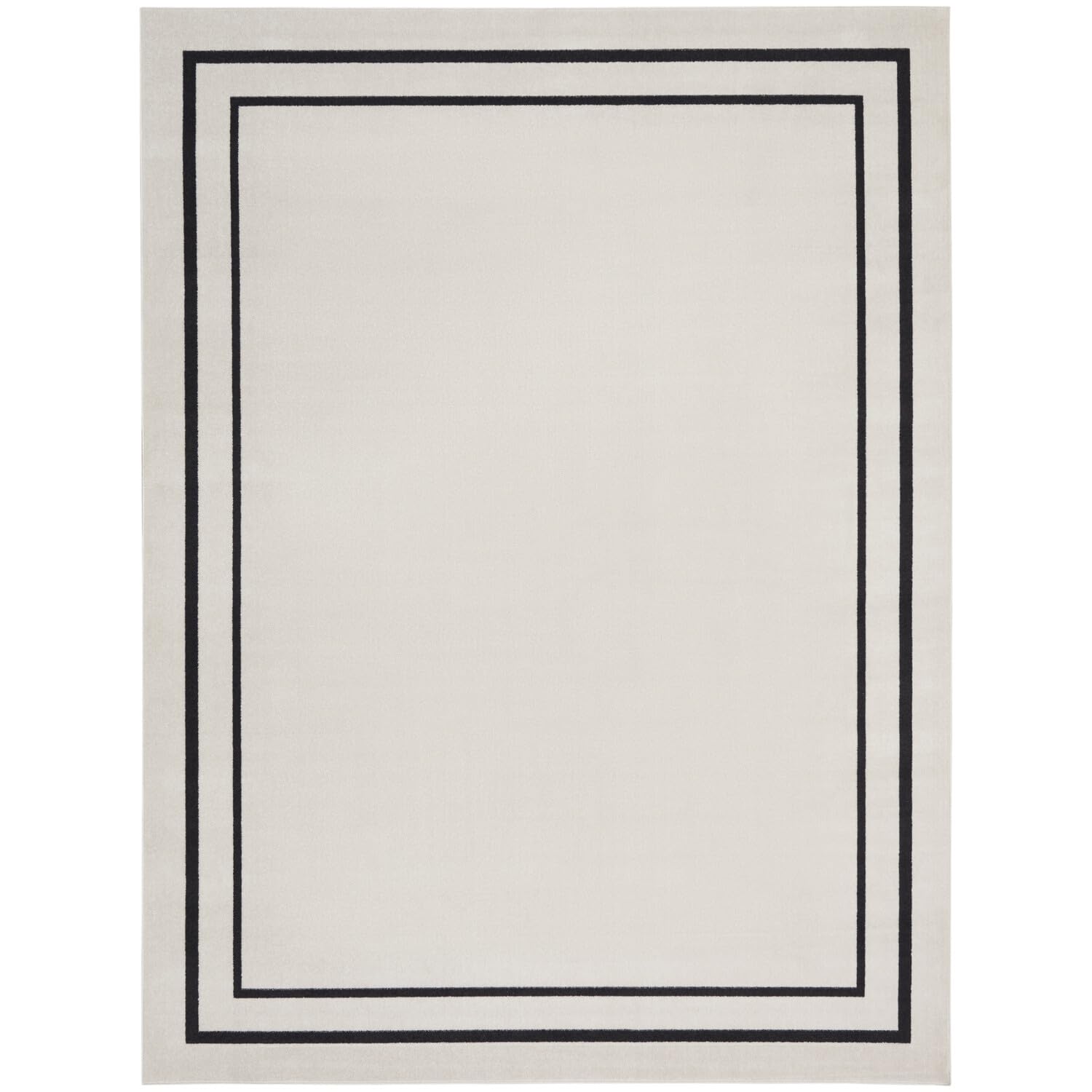 Nourison Essentials Indoor/Outdoor Solid Bordered Ivory/Black 8' X 10' Area Rug, Easy Cleaning, Non Shedding, Bed Room, Living R