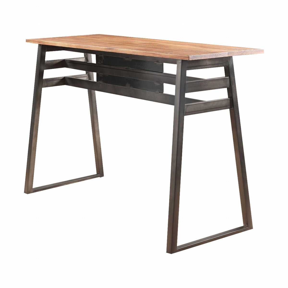 HomeRoots Natural & Gunmetal Metal, Wood Sleek Natural Finish Rectanglular Top Bar Table with Gunmetal Finish Sled Base