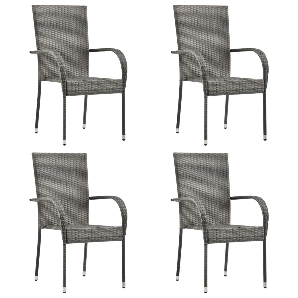 vidaXL Stackable Patio Chairs, 4 Pcs, Outdoor Patio Dining Chair with Armrest, Stackable Outdoor Wicker Chair for Patio Garden Yard, Poly Rattan Gray