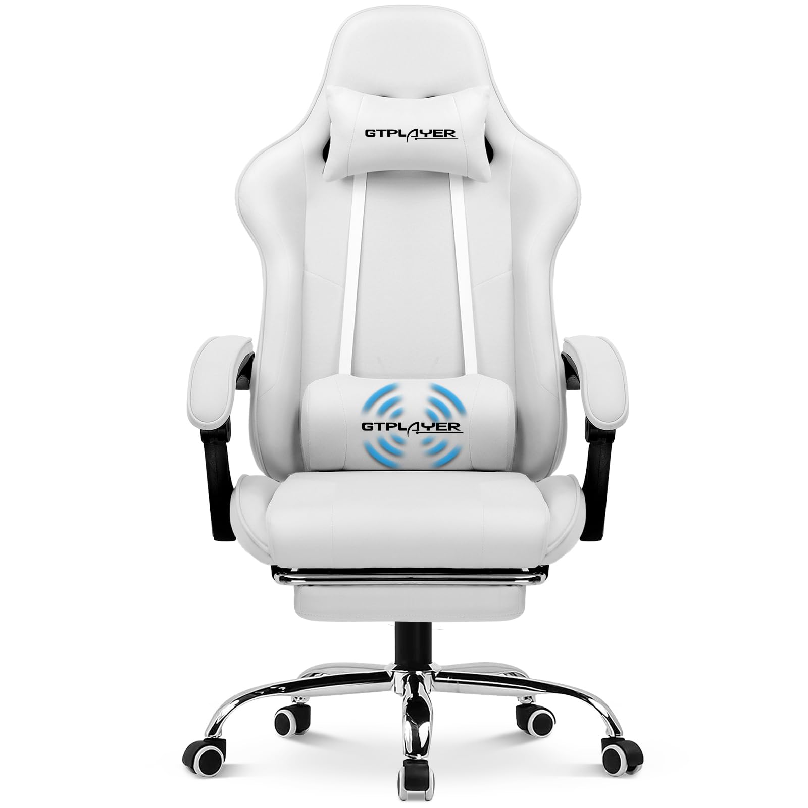 Gtplayer Gaming Chair With Footrest, Computer Chair With And Lumbar Support, Height Adjustable Game Chair With 360°-Swivel Seat And Headrest And For Office Or Gaming (All Light Gray-Fabric)