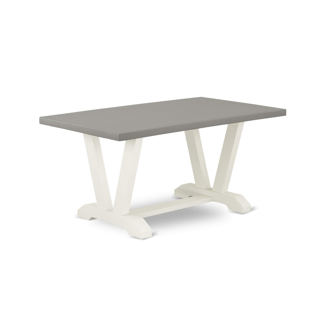 East West Furniture V096Ab264-6 V-Style 6 Piece Set Contains A Rectangle Dining Room Table With V-Legs And 4 White Faux Leather Upholstered Chairs With A Bench, 36X60 Inch