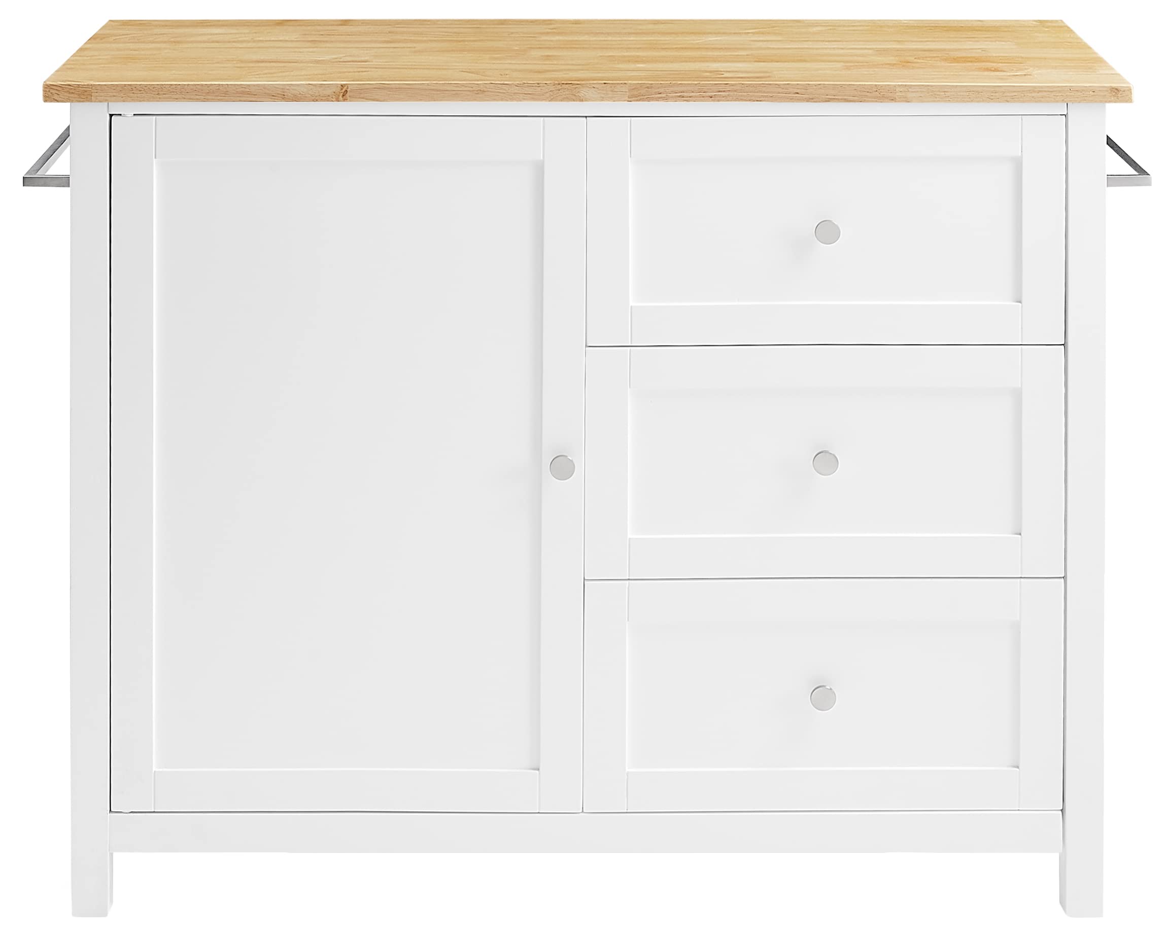 Crosley Furniture Soren Wood Top Rolling Kitchen Island Cart, Microwave Stand, Coffee Bar, With Shelves, White