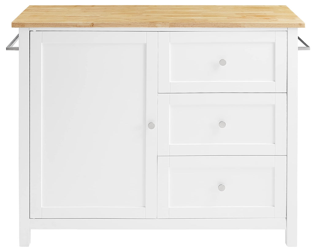 Crosley Furniture Soren Wood Top Rolling Kitchen Island Cart, Microwave Stand, Coffee Bar, With Shelves, White