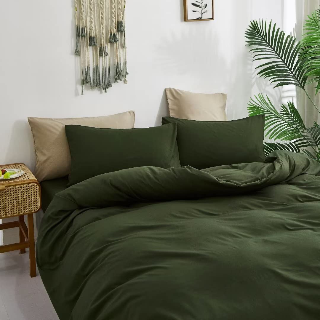 Clothknow Army Green Comforter Set Full Green Bedding Comforter Sets Cotton Dark Green Comforter Full Solid Hunter Green Bedding Sets Olive Green Bedding Soft Bedding Blankets Bed Bedding Comforter
