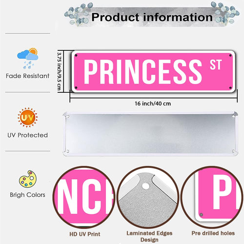 'Pink Princess St'' Vintage Metal Tin Sign | Perfect For Girl'S Room Decor | Exquisite Wall Art | 16X4 Inchescafe (B75)