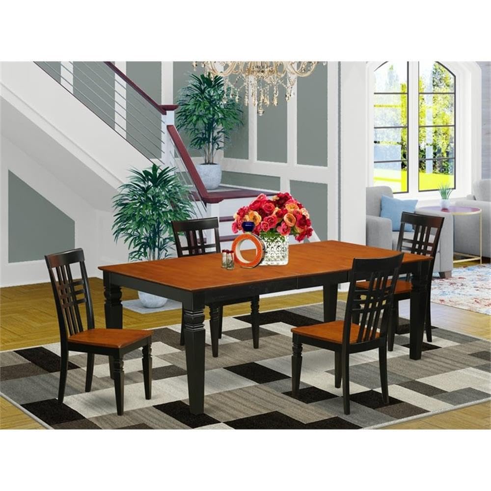 East West Furniture LGLG5-BCH-W 5 Piece Dining Room Furniture Set Includes a Rectangle Wooden Table with Butterfly Leaf and 4 Kitchen Dining Chairs, 42x84 Inch, Black & Cherry