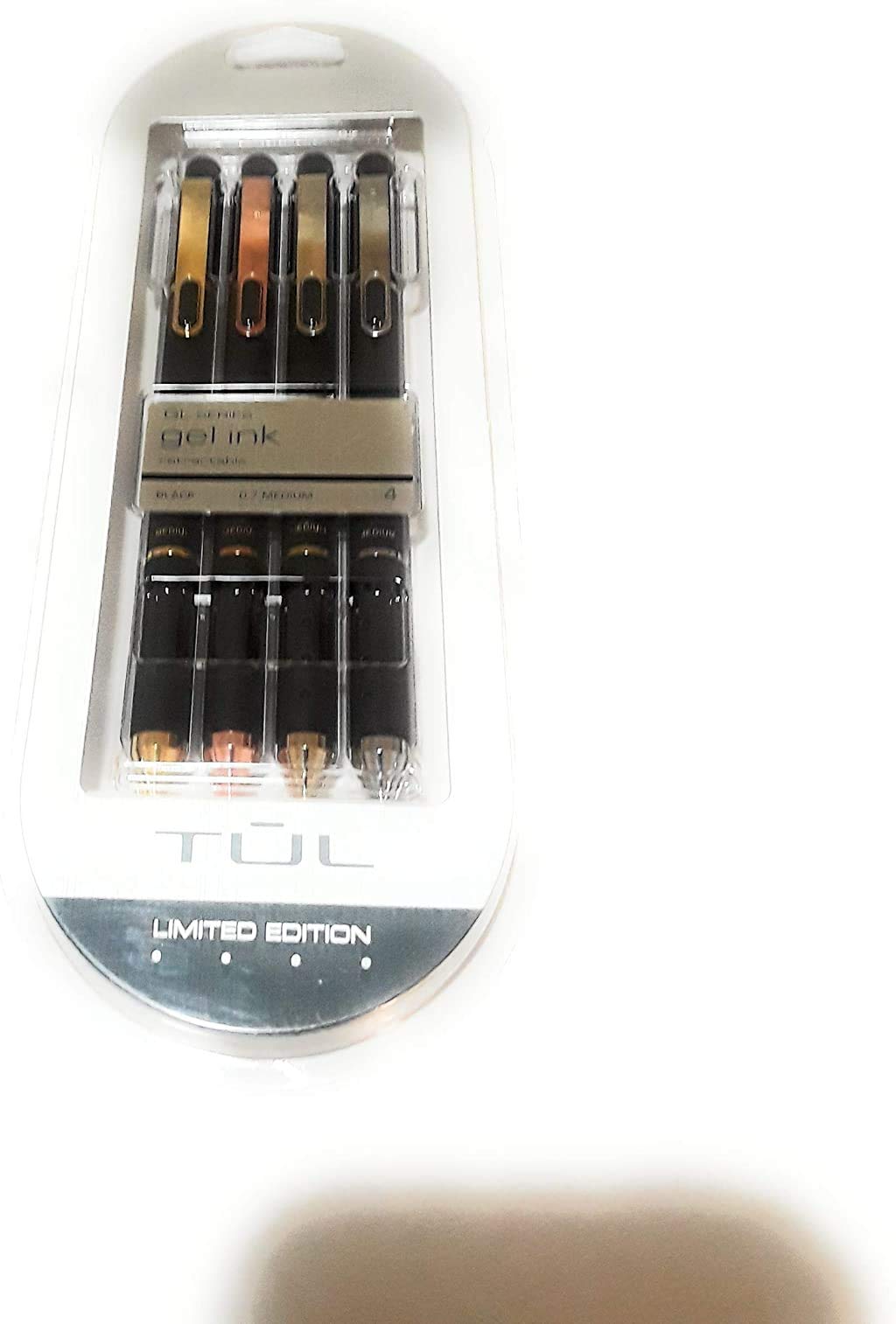 Tul Gl Series Retractable Gel Pens, Mixed Metals, Medium Point, 0.7 Mm, Black Barrel, Black Ink, Pack Of 4 Pens