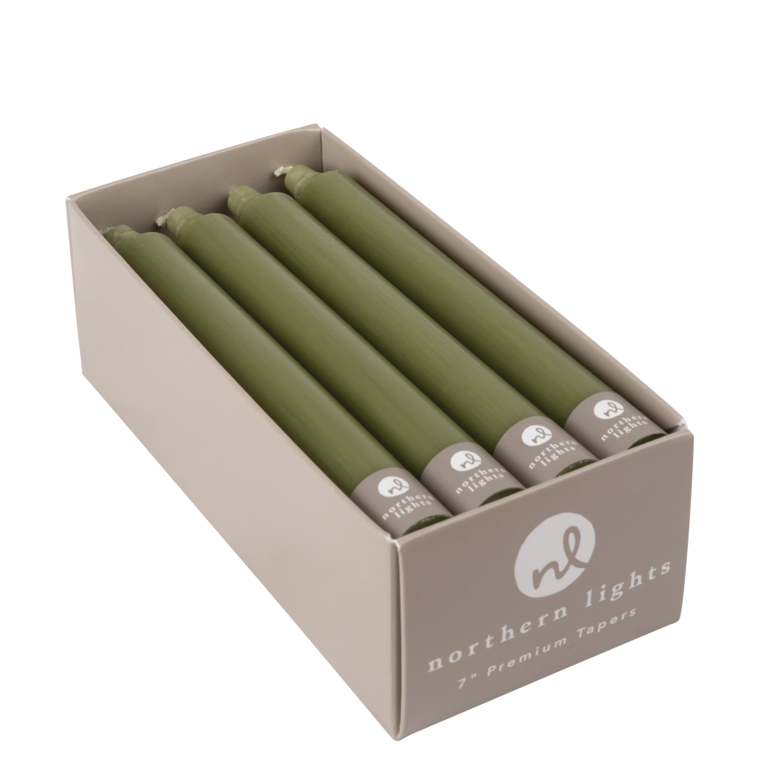 Northern lights Candles - 7 12pk Tapers - Moss Green - 71734