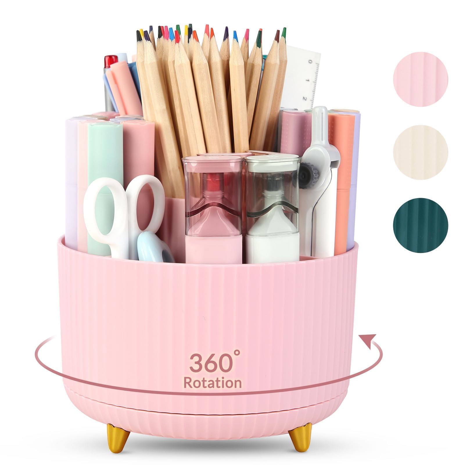 Skydue 360 Degree Rotating Desk Organizer, Dual-Purpose Pencil Pen Holder For Desk, Cute Rotating Desk Pen Organizer With 5 Slot