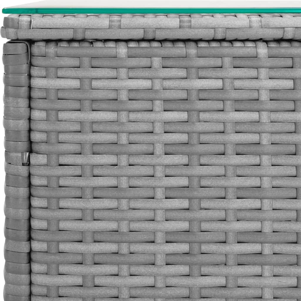 vidaXL Gray Side Table - Versatile Poly Rattan Table for Indoor-Outdoor Use, Weather-Resistant, Tempered Glass Top Side Table, Ideal for Garden, Patio, Deck, Living Room