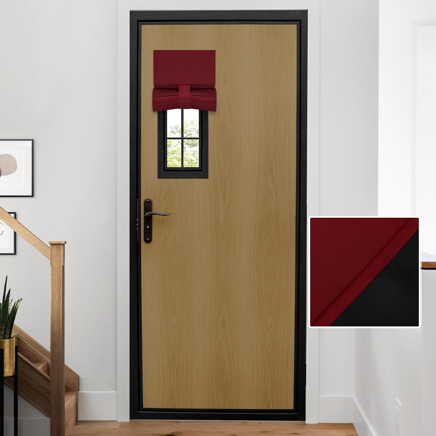 Homeideas 100% Blackout Sidelight Curtains For Front Door, Side Door Window Curtains, Front Door Curtains For Small Window, Thermal Insulated Door Window Covering, (1 Panel, W10 X L38, Burgundy)