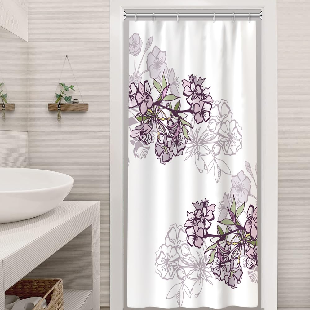 Ruelvth Stall Shower Curtain, Spring Purple Flower Shower Curtain Set for Bathroom Waterproof Fabric Small RV Bathroom Curtain w