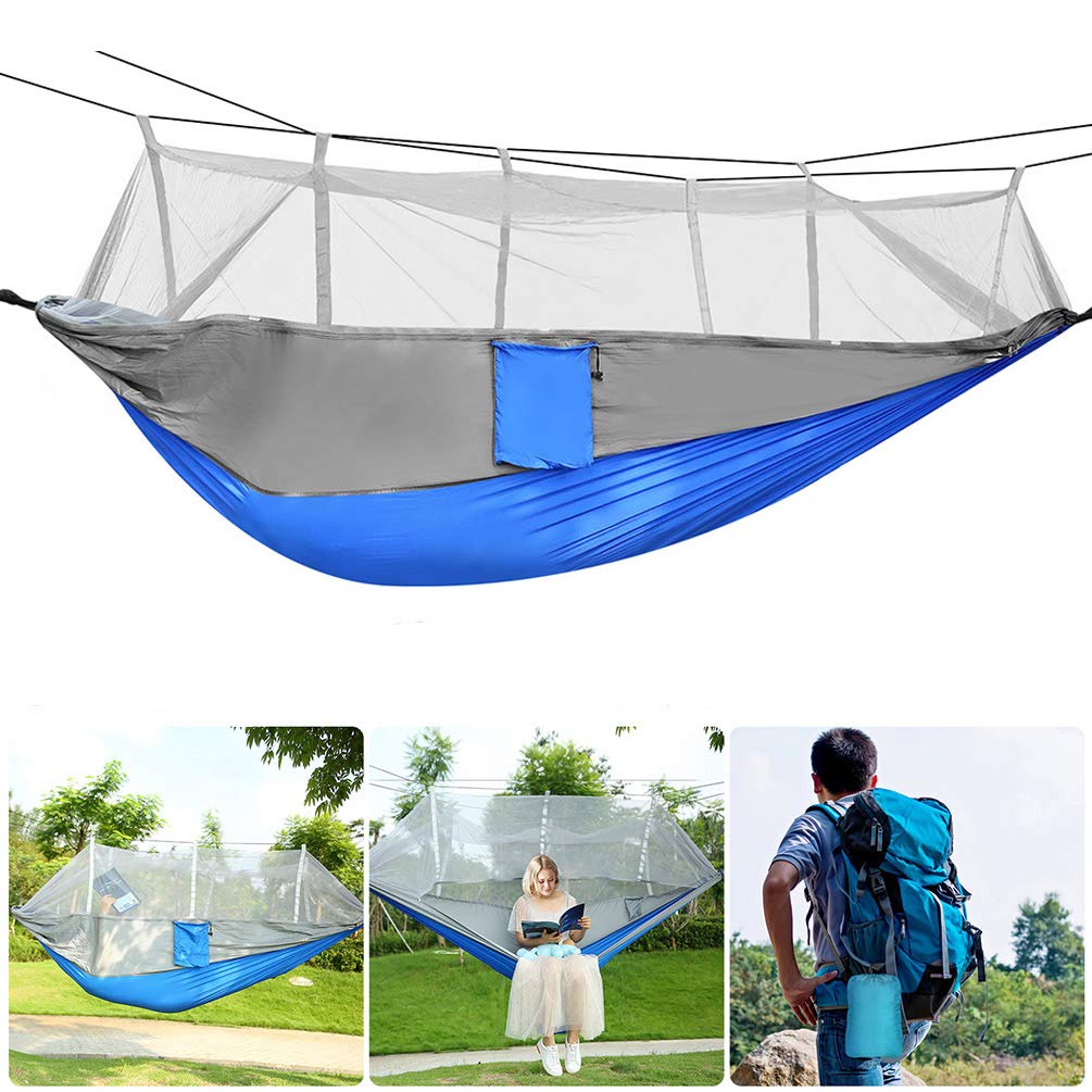 Camping Hammock with Mosquito Net, Lightweight Double Hammock Portable Parachute Nylon Camping Hammock with Easy Assembly for Tr