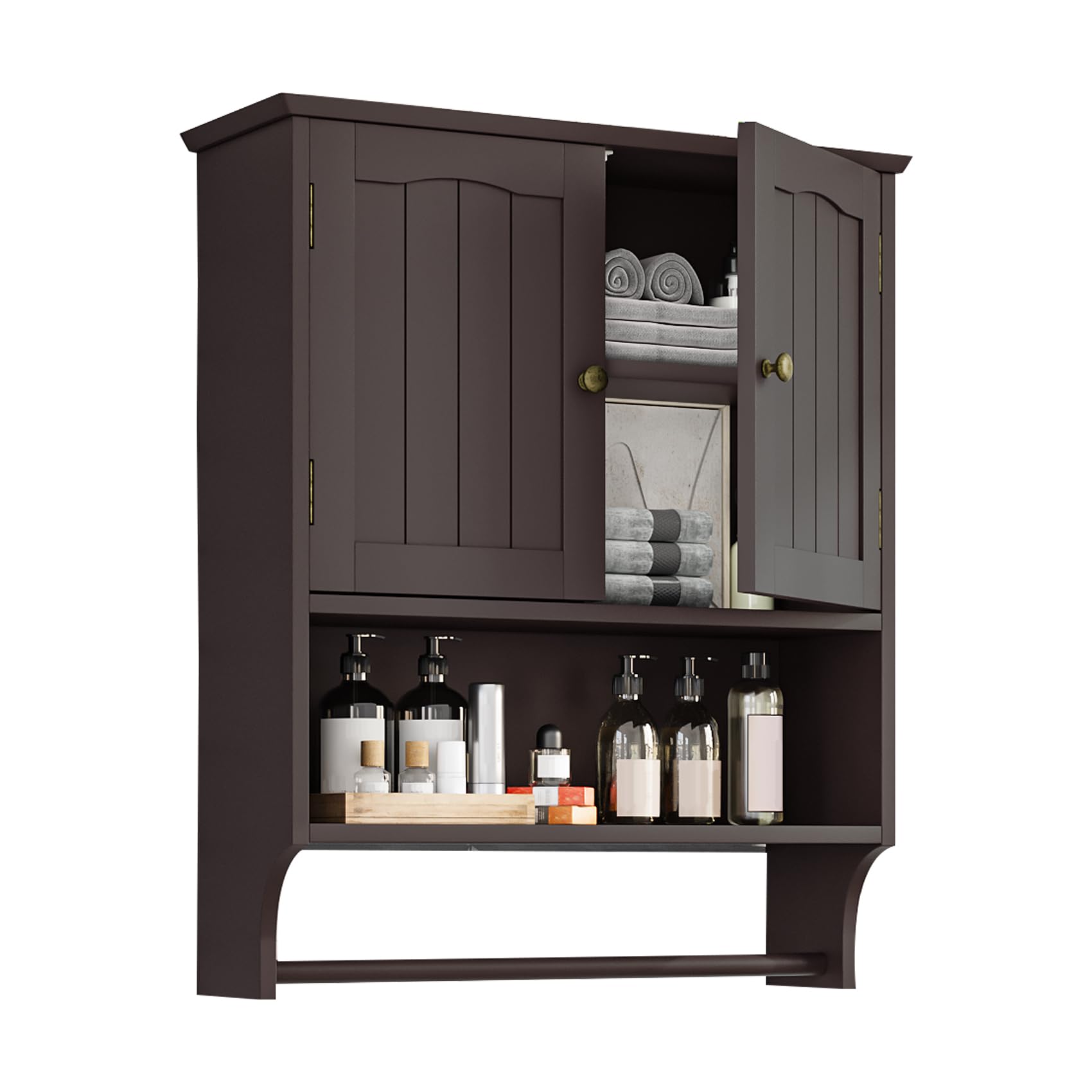 Mino Kesper Bathroom Wall Cabinet, Over The Toilet Storage Cabinet with 2 Doors and Adjustable Shelf, Wooden Medicine Cabinet Wa