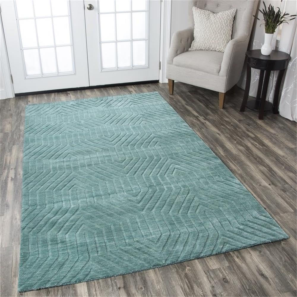 Rizzy Home | Tc8577 | Technique Collection | Wool Area Rug | 3' X 5' | Blue/Dark Teal Solid