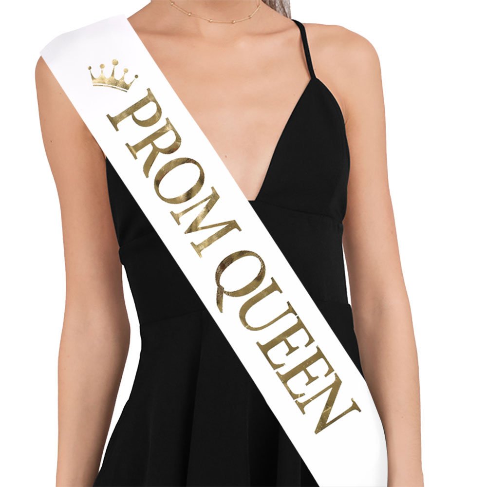 Ttcorock 'Prom King' And 'Prom Queen' Sashes - Graduation Party School Party Accessories, White With Gold Print