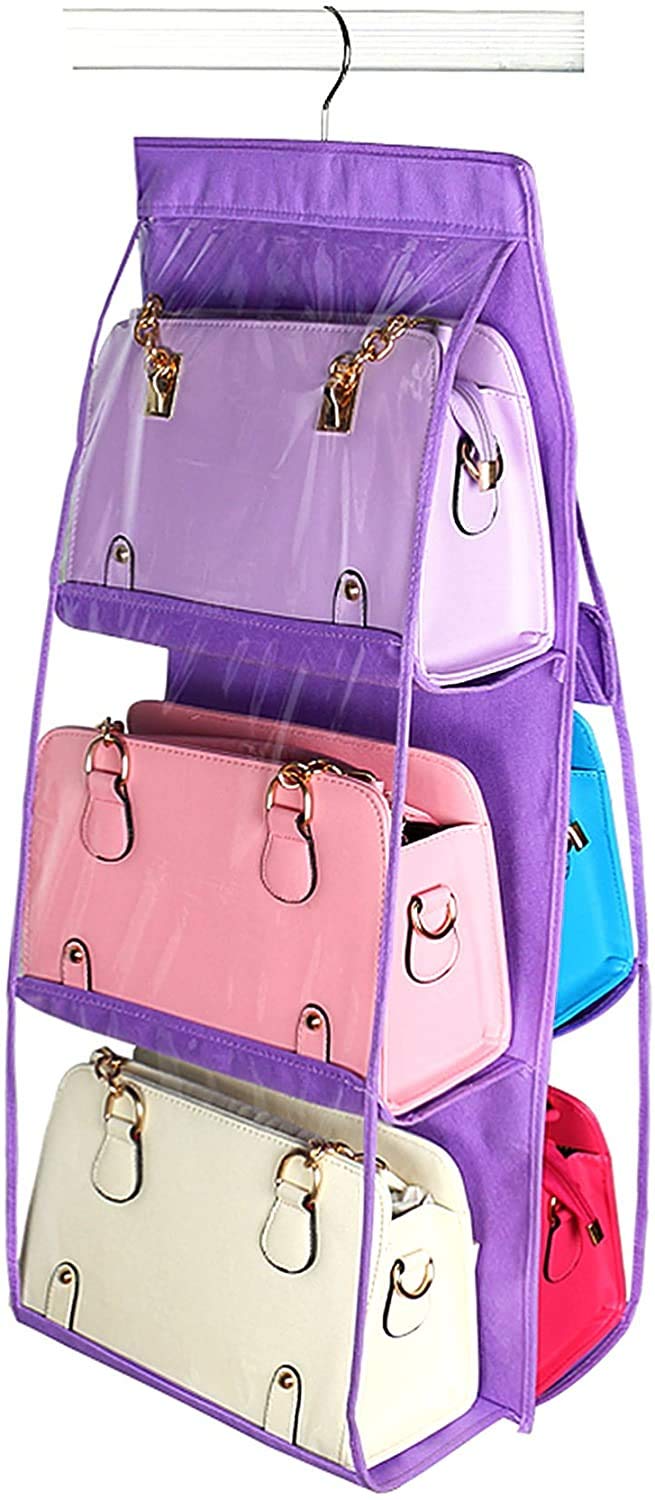 Golkipar 6 Pocket Pvc Storage Bag Organizer Hanging Bags Closet Organizer Wardrobe Rack Hangers Holder For Fashion Handbag Purse