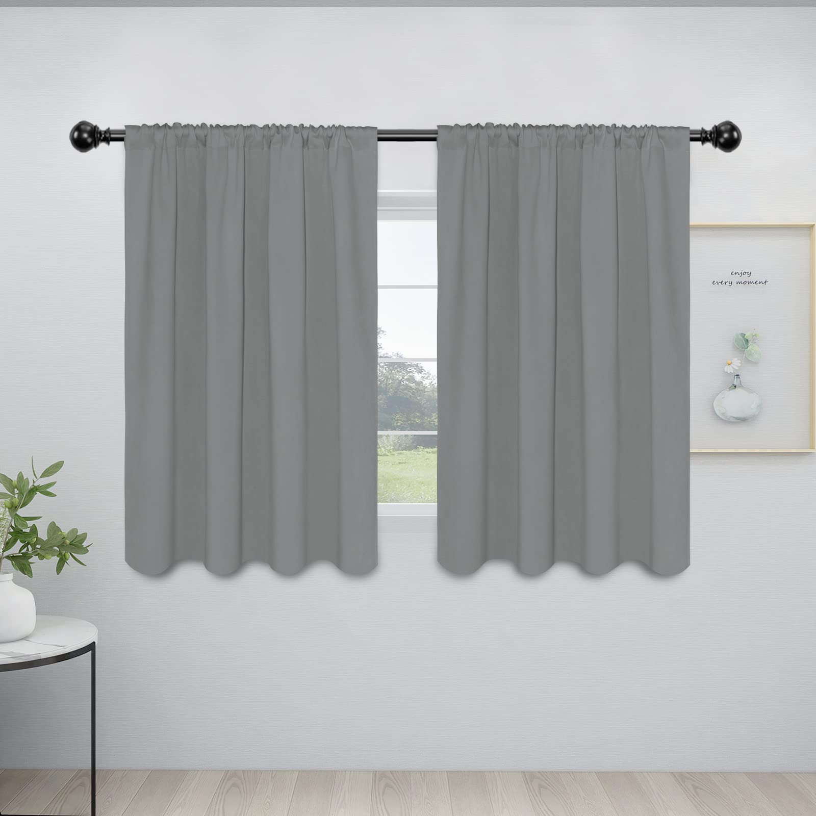 Easy-Going Rod Pocket Blackout Curtains For Bedroom, Room Darkening Window Curtains For Living Room, Thermal Insulated Noise Reduction Solid Window Drapes, 2 Panels(42X45 In, Light Gray)