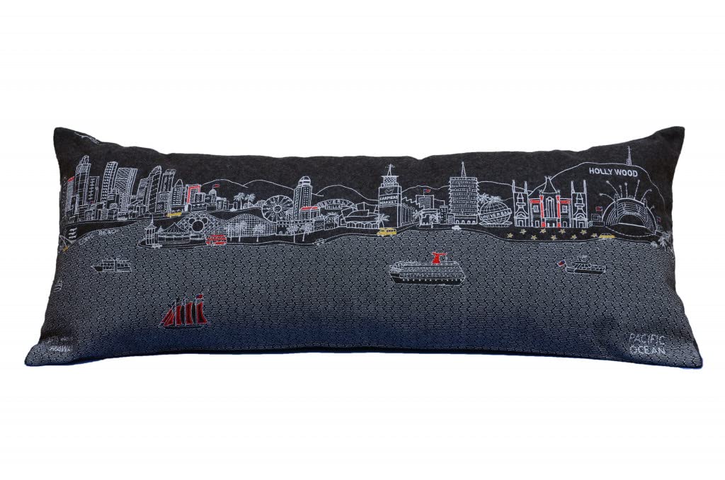 HomeRoots Grey 35' Black Los Angeles Nighttime Skyline Lumbar Decorative Pillow