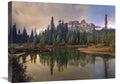 Global Gallery Castle Mountain and Boreal Forest Reflected in Lake, Alberta, Canada-Canvas Art-24 x18 