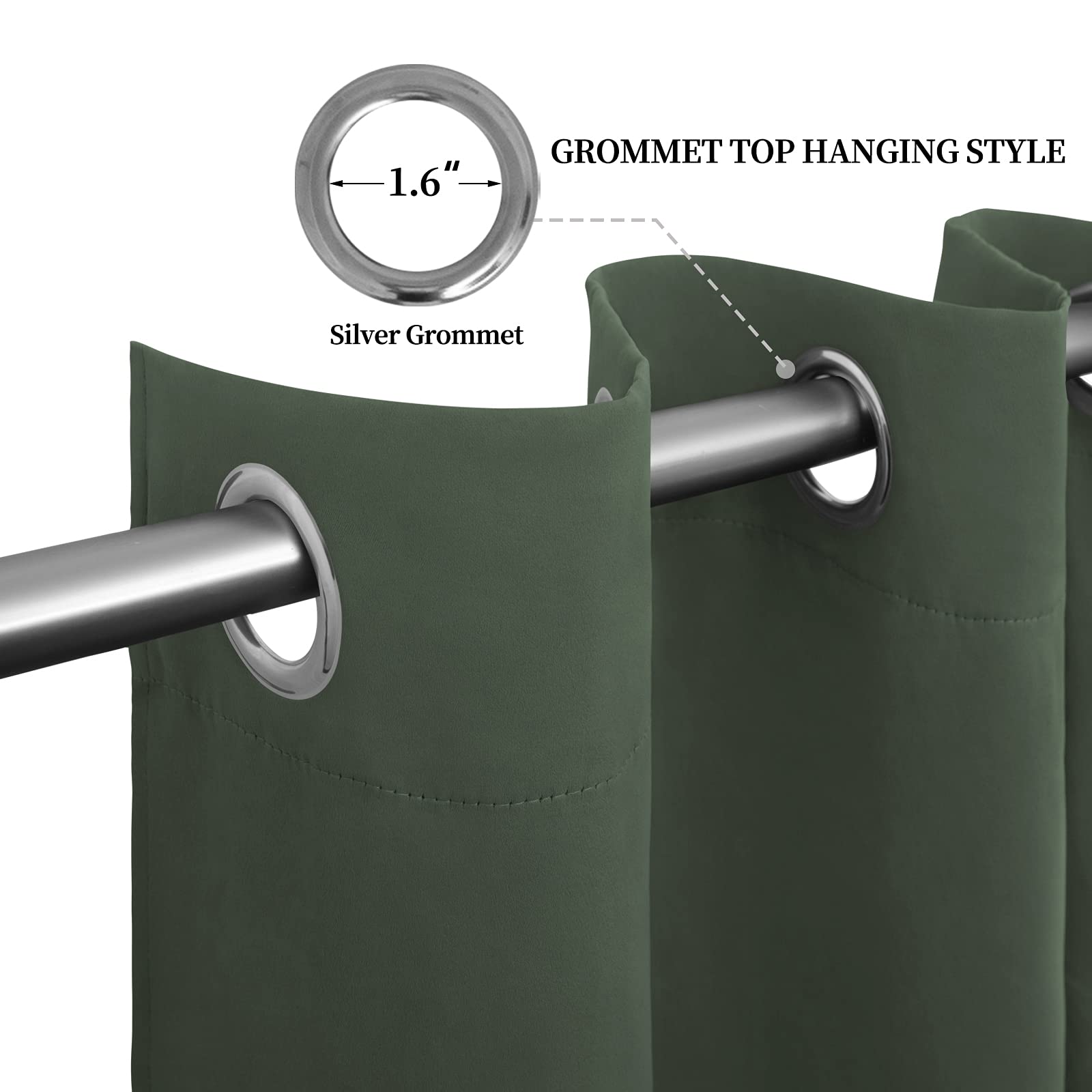 Easy-Going Blackout Curtains For Bedroom, Solid Thermal Insulated Grommet And Noise Reduction Window Drapes, Room Darkening Curtains For Living Room, 2 Panels(52X63 In,Greyish Green)