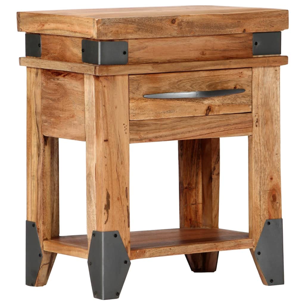 vidaXL Wooden Bedside Cabinet/Couch Table | Industrial Charm | Solid Acacia Wood | Drawer and Shelf | 15.7&quot;x11.8&quot;x20.1&quot;