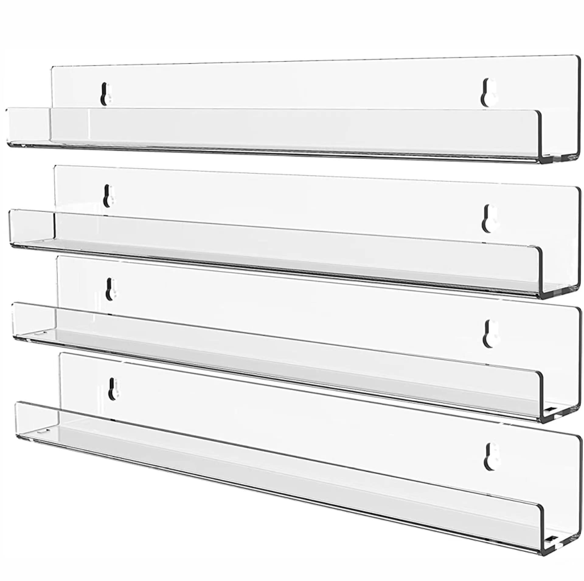 KLGO 4 Pack 15 Inch Acrylic Invisible Kids Floating Bookshelf for Kids Room,Modern Picture Ledge Display Toy Storage Wall Shelf,