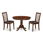 East West Furniture HLML3-MAH-LC 3 Piece Dining Table Set for Small Spaces Contains a Round Dining Room Table with Pedestal and 2 Faux Leather Upholstered Chairs, 42x42 Inch, Mahogany