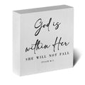 God is within Her Bible Verse Artwork Wood Box Sign Rustic Farmhouse Style Psalm 46 : 5 Christian Wood Block Plaque 5 X 5 Inches