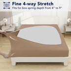 Purefit Stretchy Box Spring Cover Full - Elastic Fitted Box Spring Wrap Around 4 Sides, Wrinkle & Fading Resistant Fits Full Size Beds, Camel