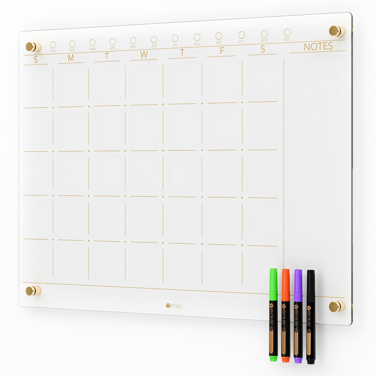 Clear Glass Monthly Dry Erase Calendar Non-Magnetic Whiteboard For Wall, 17' X 23', Frameless Large Monthly Menu Planner White