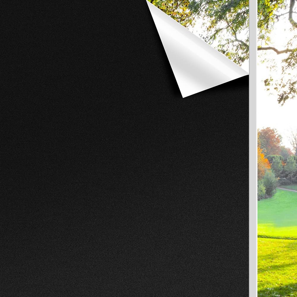 Finnez Blackwhiteout Window Film Privacy, No Glue Static Cling, Anti UV, 100% Light Blocking Black Window Film for Home or Offic