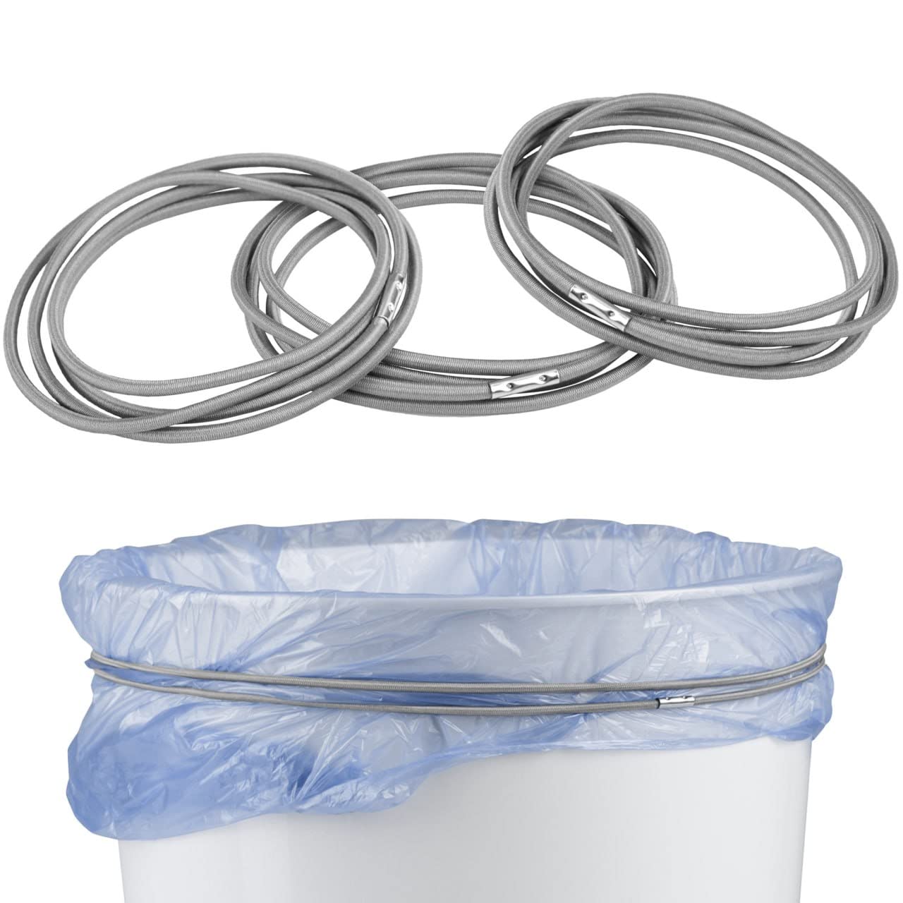 Mission Gallery Trash Can Bands Set of 3 - Metal Connector Fits 13 to 33 Gallon Trash Bag - Durable Elastic Garbage Bag Band for