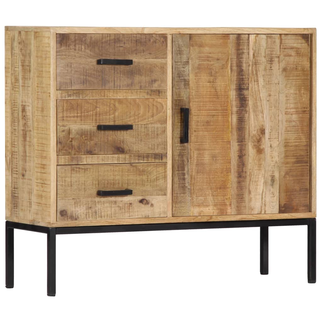 vidaXL Solid Mango Wood Sideboard - 3 Drawers & 1 Door Cabinet - 34.6&quot;x11.8&quot;x28&quot; - Polished and Lacquered Finish - Durable and Unique Wood Grain Design - Storage Furniture for Home Decor - Brown