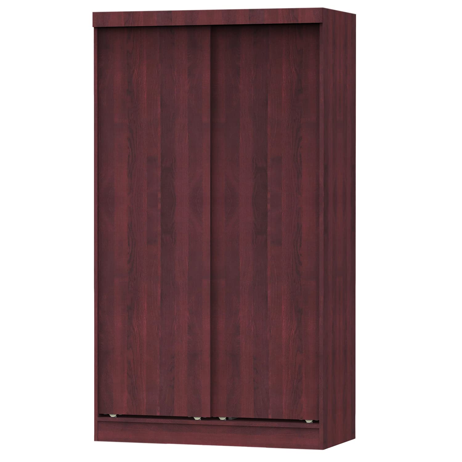 Better Home Products Modern Wood Double Sliding Door Wardrobe Mahogany