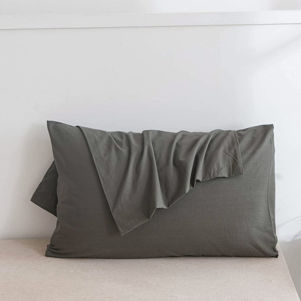 Jellymoni Pillowcases Standard Set Of 2 Cotton Envelope Pillow Covers Grey 20  26In Bed Pillow Cases 100% Washed Cotton Soft Bre