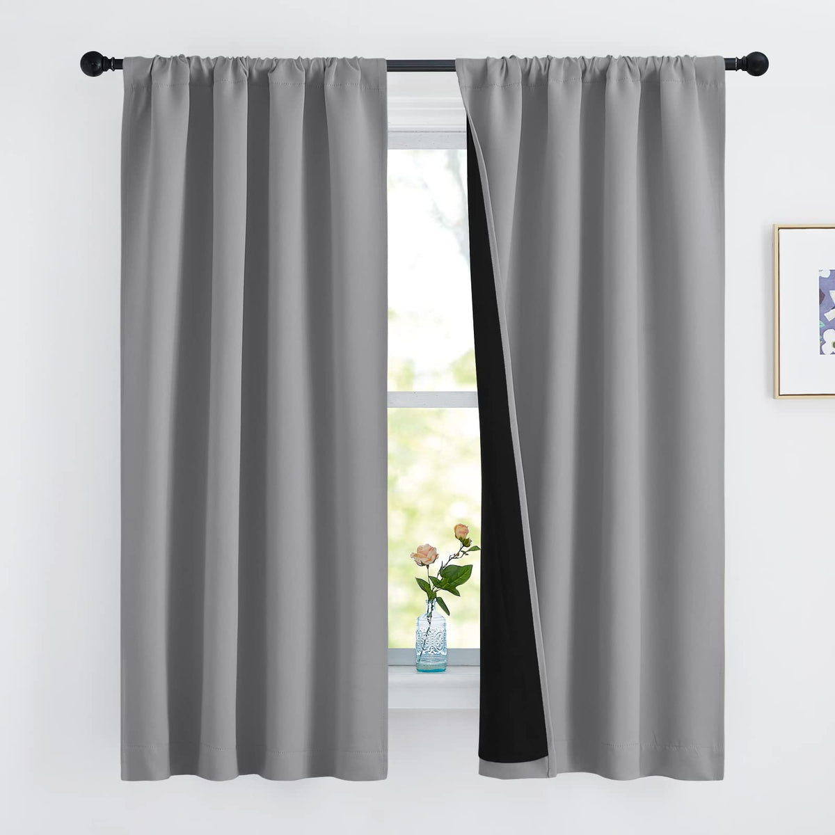 Nicetown 100% Blackout Curtains 63 Inches Long, Soft And Heavy-Duty Thermal Insulated Rod Pocket 2-Layer Lined Drapes, Energy Ef