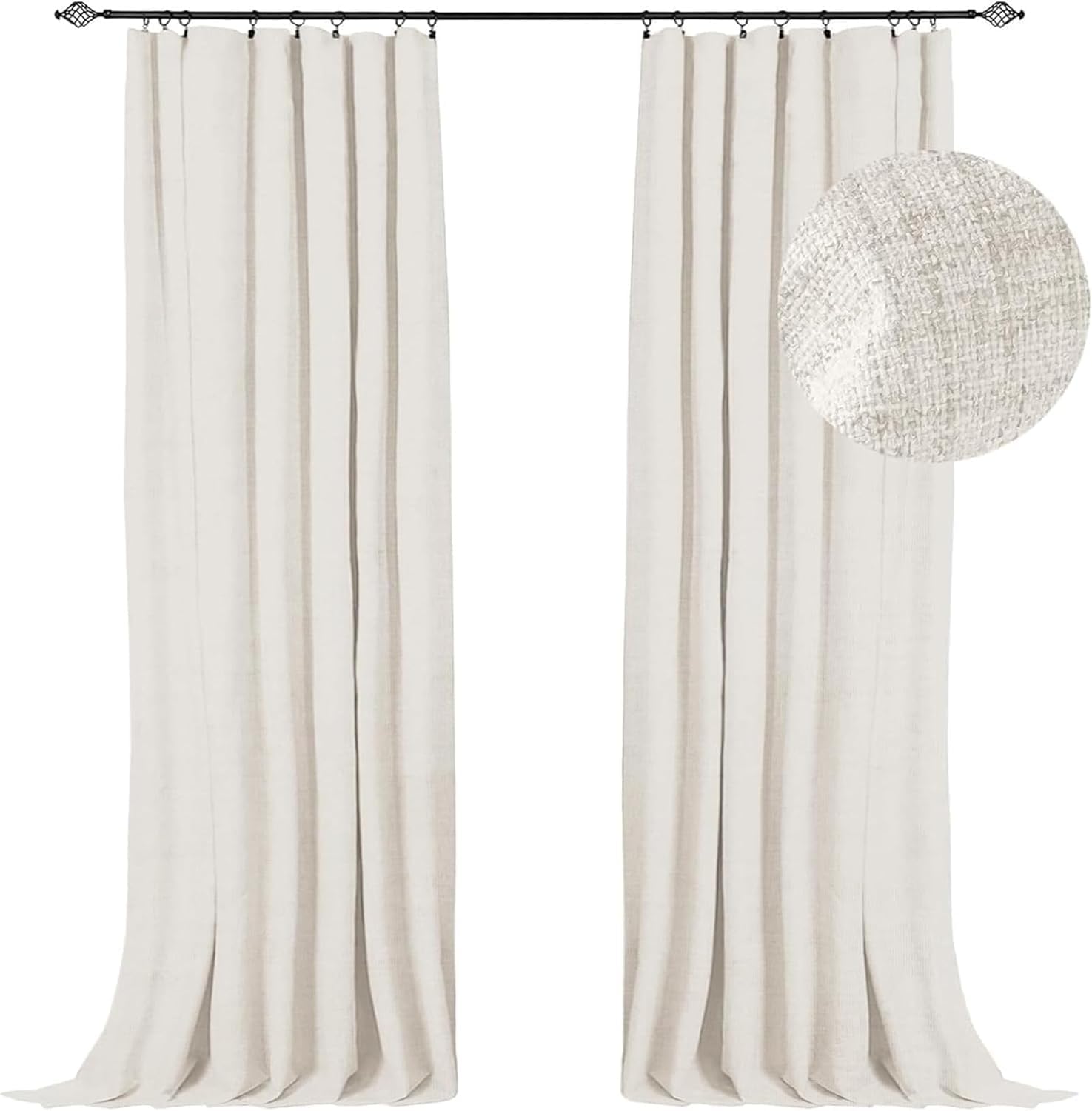 100% Blackout Shield Full Blackout Curtains for Bedroom 96 inch Length 2 Panels Set, Clip Rings/Rod Pocket Faux Linen Black Out 