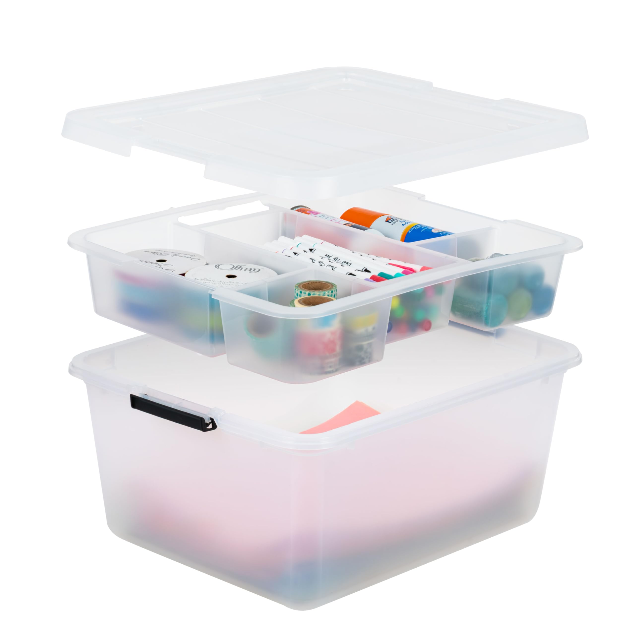 IRIS USA 18 QT Clear Storage Organizer with Removable Dividers, Stackable Plastic Storage Box with Lid, Modular Container for Cr