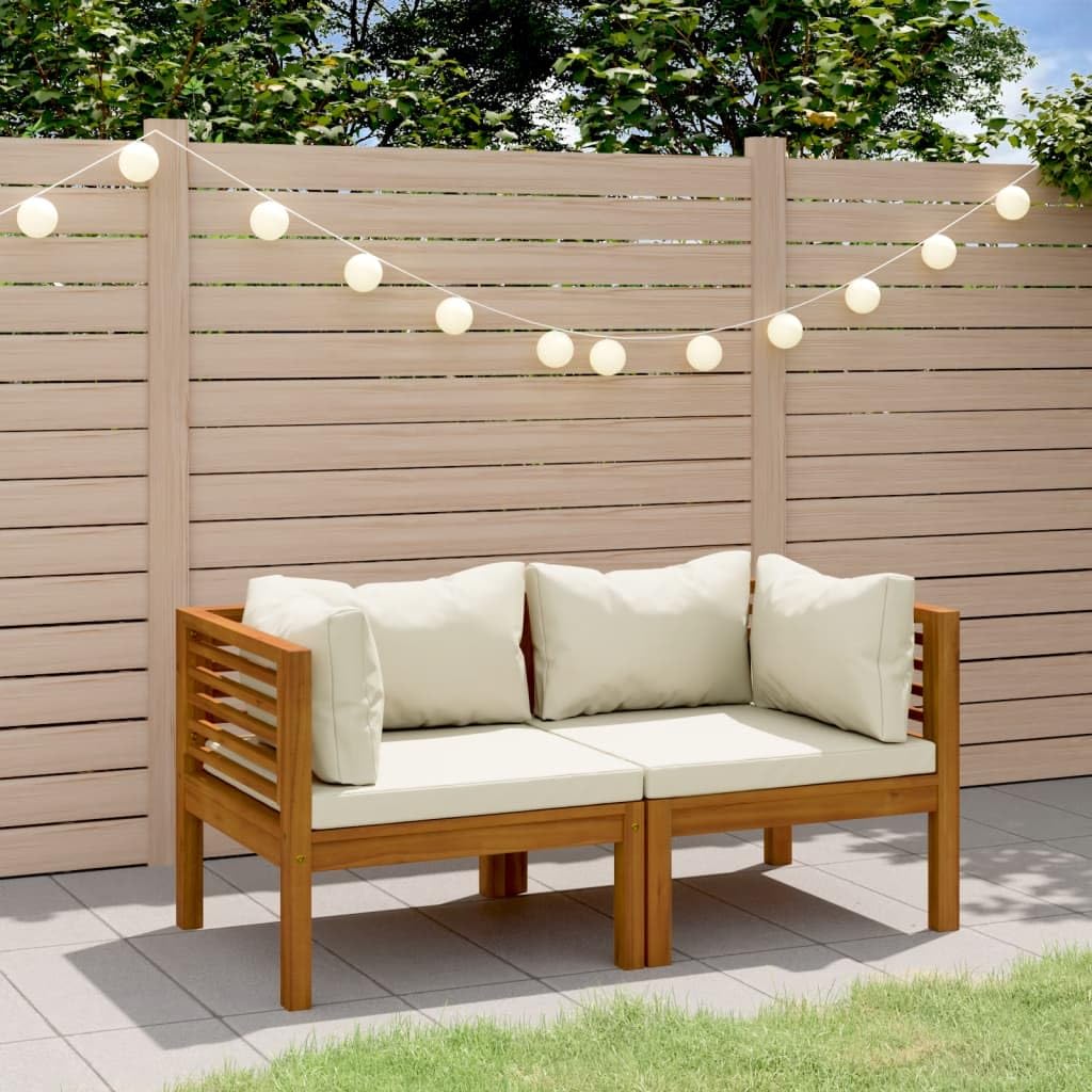 vidaXL 2-Seater Patio Sofa with Cream Cushions and Solid Acacia Wood Frame - Weather-Resistant Outdoor Lounge Set - Modular Design