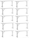 BTEXPERT White Set of 10 6-Foot-72 Long Plastic Folding Seminar Training Table 18 Wide Narrow, 29 High, Events Indoor Outdoor Li