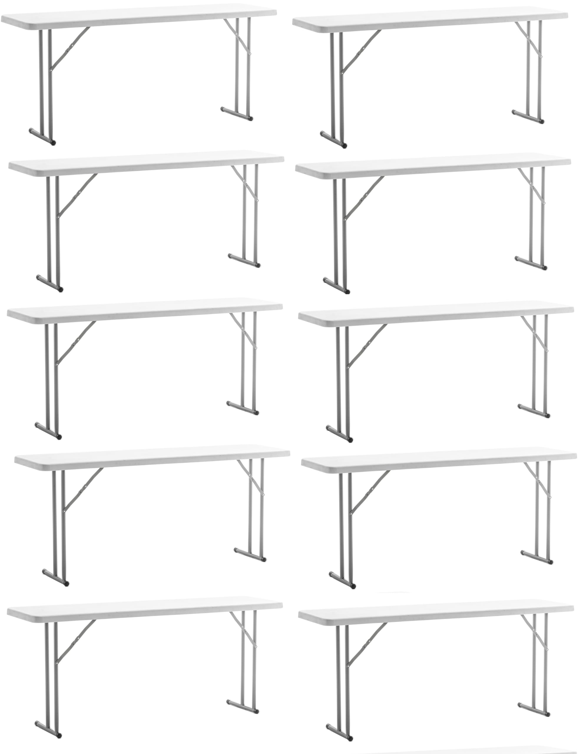 BTEXPERT White Set of 10 6-Foot-72 Long Plastic Folding Seminar Training Table 18 Wide Narrow, 29 High, Events Indoor Outdoor Li