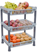 Teaser Kitchen Storage Rack, Plastic Fruit And Vegetable Organiser Stand, Grey.