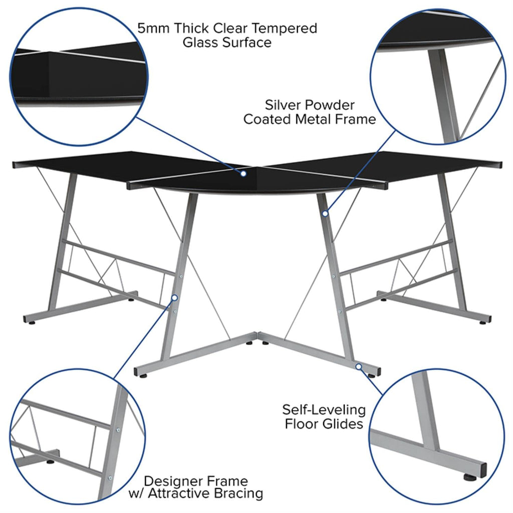 Flash Furniture Ginny L-Shaped Desk 83.5" Computer Corner Desk, Gaming Corner Desk, Home Office Corner Desk, Gaming Desk, Space Saving, Easy To Assemble, Black